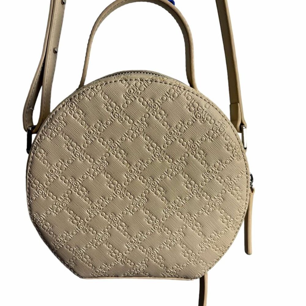 FRENCH CONNECTION Beige Round Cross Body Bag / Leather Stamped Name